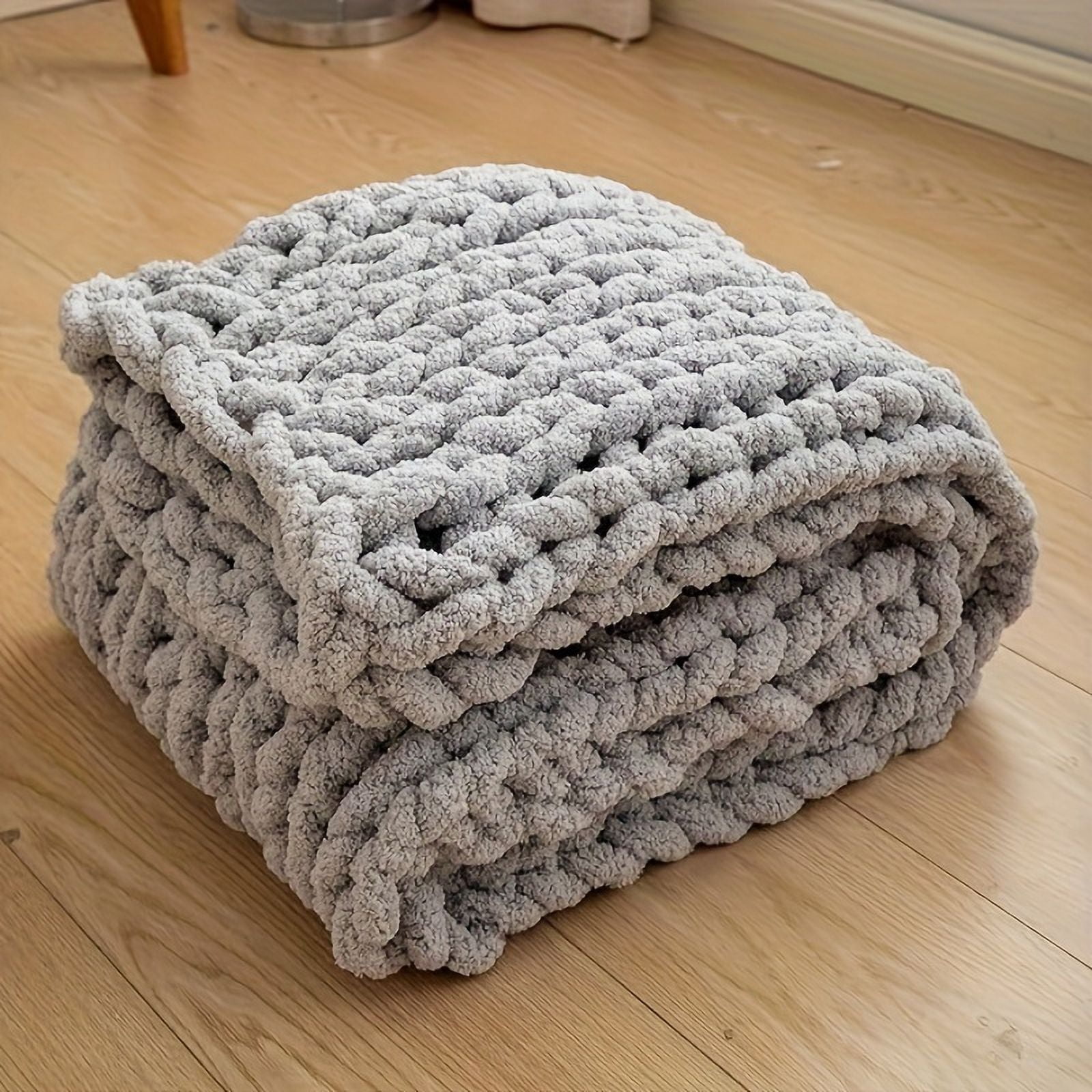 Jumbo Chenille Yarn Thick Cable Knit Comfortable Chunky Knit Blanket, Soft Hand Knit, For Couch, Cozy Home Decor, Travel, Camping, Backpacking Hiking