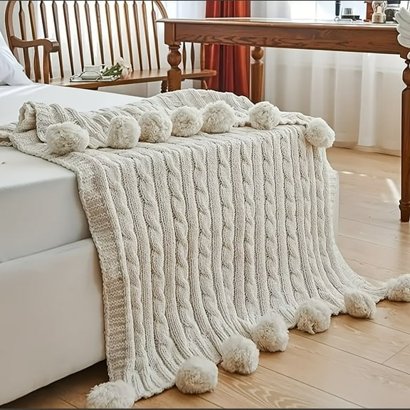 Jumbo Chenille Yarn Thick Cable Knit Comfortable Chunky Knit Blanket, Soft Hand Knit, For Couch, Cozy Home Decor, Travel, Camping, Backpacking Hiking