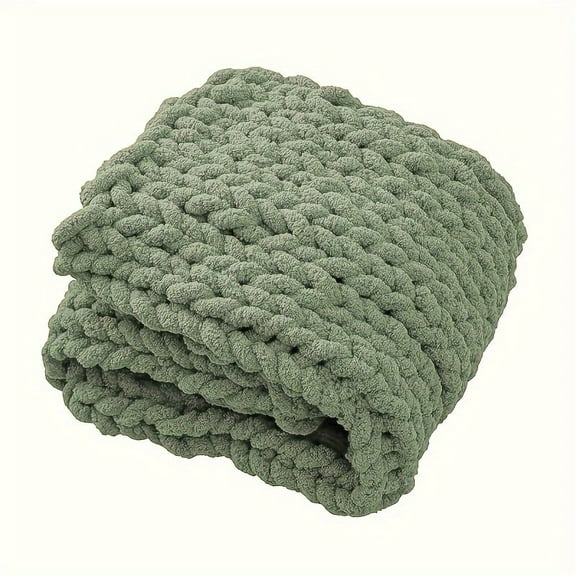 Jumbo Chenille Yarn Thick Cable Knit Comfortable Chunky Knit Blanket, Soft Hand Knit, For Couch, Cozy Home Decor, Travel, Camping, Backpacking Hiking