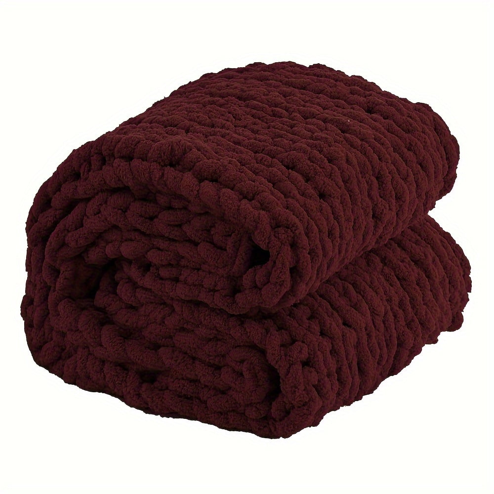 Jumbo Chenille Yarn Thick Cable Knit Comfortable Chunky Knit Blanket, Soft Hand Knit, For Couch, Cozy Home Decor, Travel, Camping, Backpacking Hiking