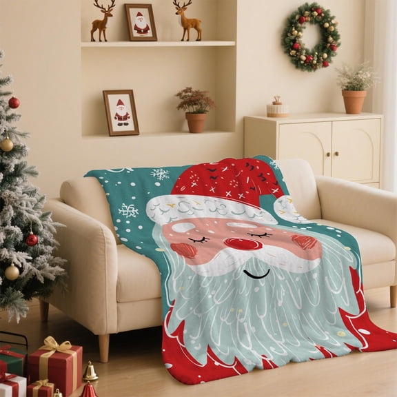 Jumbo Christmas Flannel Blanket 51x39 Inches Holiday Print Oversized Throw for Couch Bed Warm Soft Decorations Gift for Winter Nights and Seasonal Celebrations