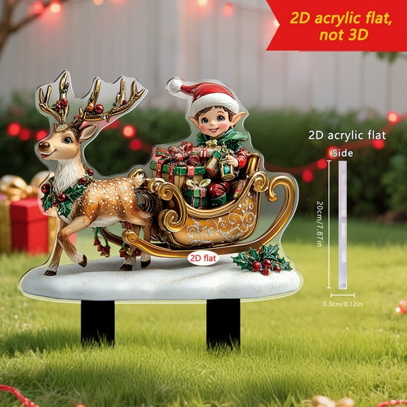 Jumbo Christmas Ground Stake - Santa & Reindeer Sled Metal Cutout for Porch/Driveway Decor (Easy-Install Holiday Display)