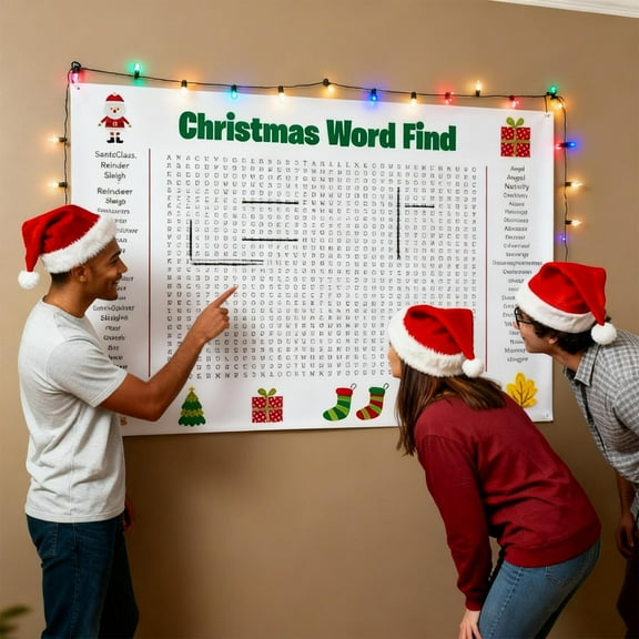 Jumbo Christmas Word Search Poster Giant 35.43"x23.62" Wall Game, Poster-Size Word Search, Giant Christmas Activity Poster for Families, Christmas Game