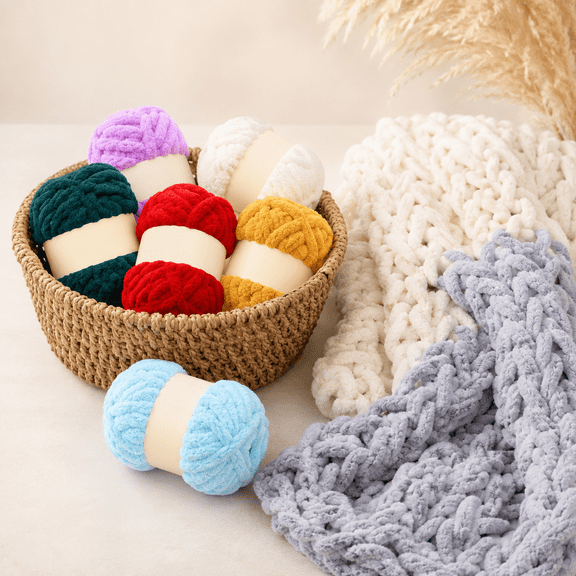 Jumbo Chunky Blanket Yarn #10, Thick Bulky Chenille Yarn for Hand Knitting and Crocheting, Super Chunky Knit Yarn for Blankets, Baskets and DIY Home Decor