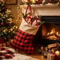 thumbnail image 1 of Jumbo Classic Plaid Christmas Stockings Candy Gift Storage Bag, 17"x34" Large Capacity Vintage Hanging Gift Socks for Xmas Tree Fireplace Mantel Home Holiday Party Decoration Foldable Storage, 1 of 6