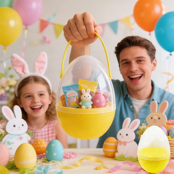 Jumbo Clear Plastic Easter Eggs with Handles -shaped Treat Containers for Boys and Girls Surprises Safe Decorative Storage for Easter Party Supplies for Group Activities and