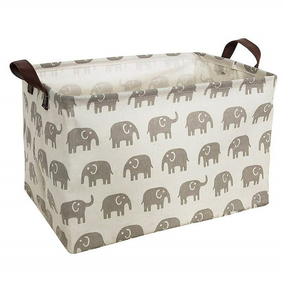 Jumbo Collapsible Canvas Laundry Hamper, Rectangular, Grey Elephant