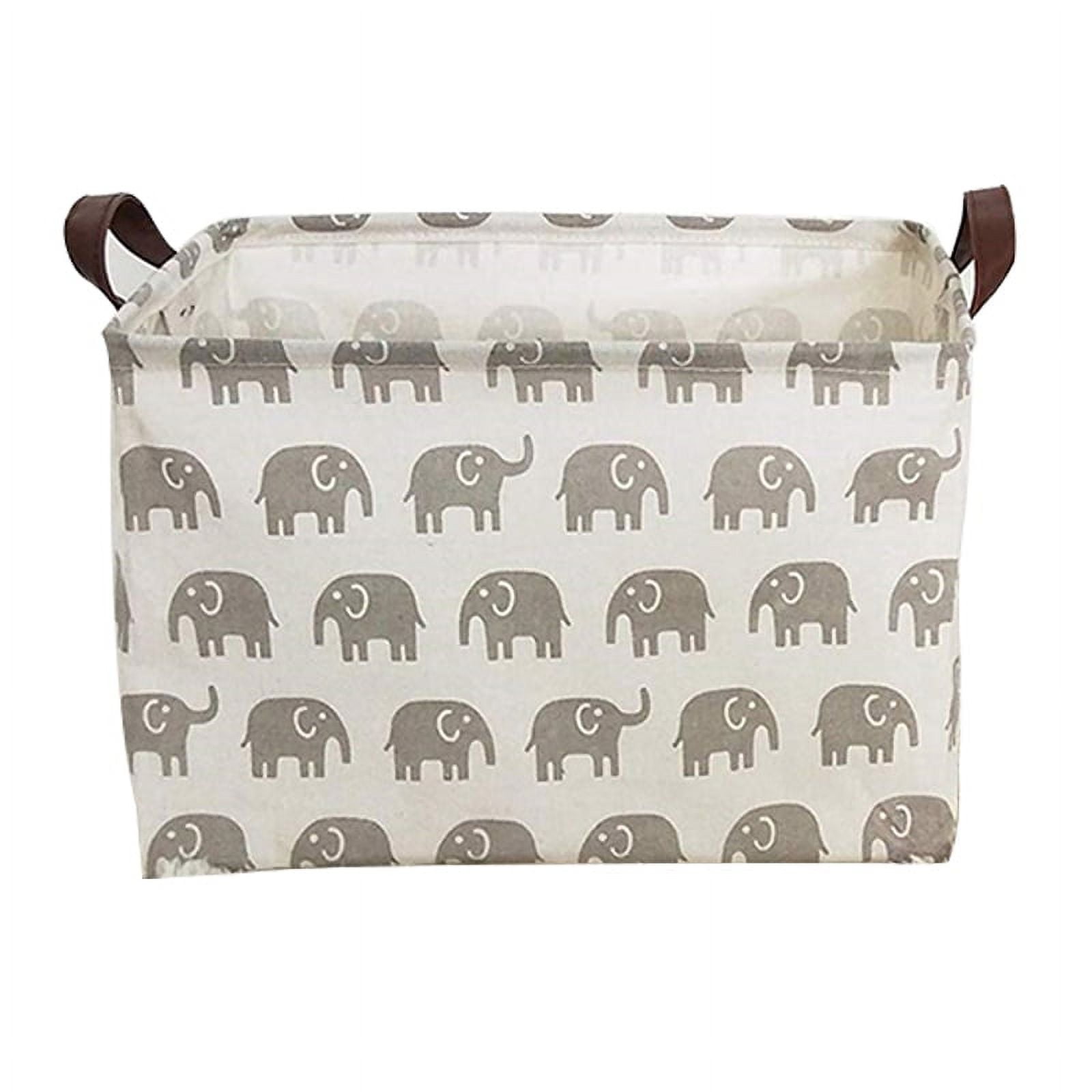 Jumbo Collapsible Canvas Laundry Hamper, Rectangular, Grey Elephants