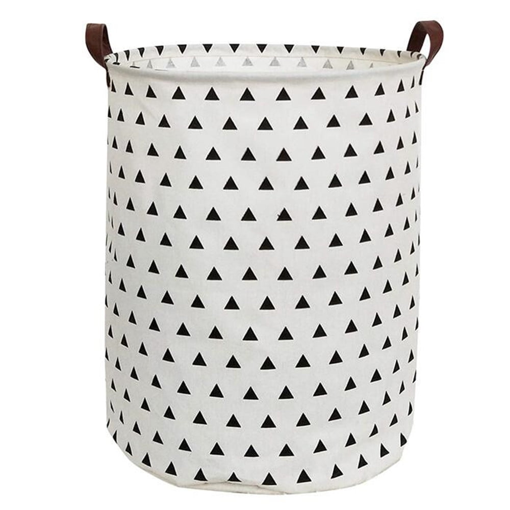 Jumbo Collapsible Canvas Laundry Hamper, Round, Black Triangles