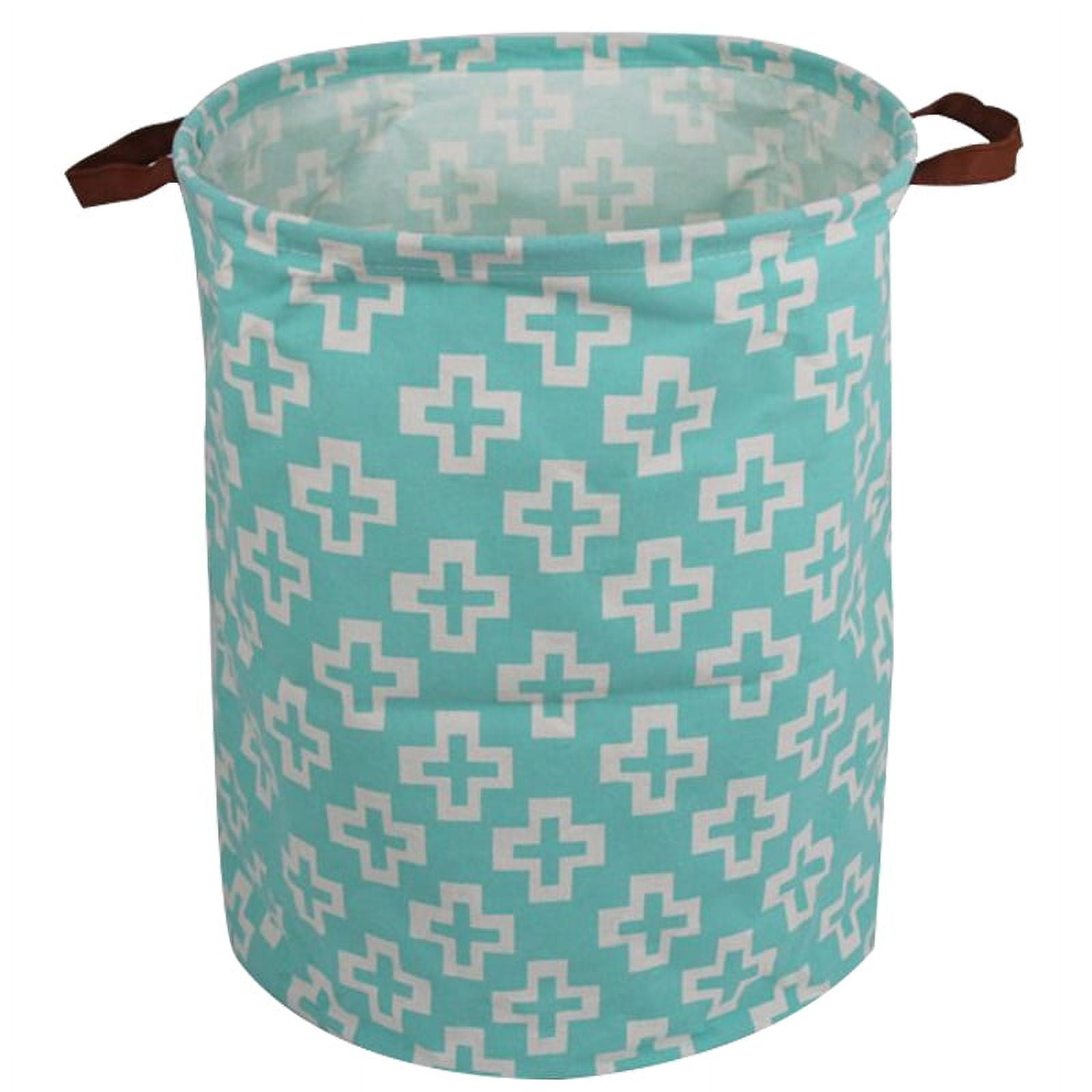 Jumbo Collapsible Canvas Laundry Hamper, Round, Blue Cross
