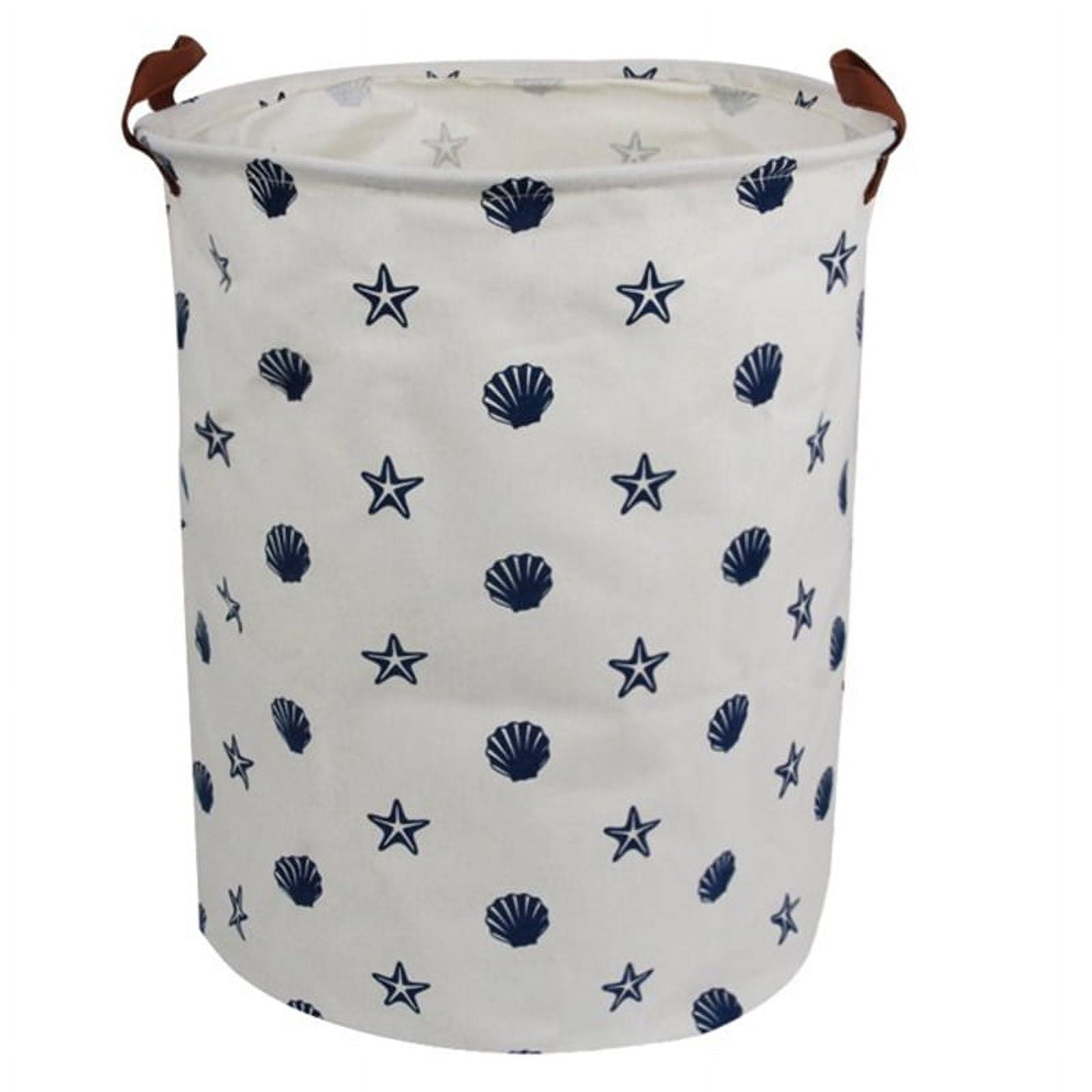 Jumbo Collapsible Canvas Laundry Hamper, Round, Blue Shells