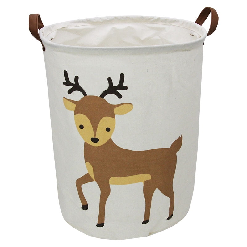 Jumbo Collapsible Canvas Laundry Hamper, Round, Brown Elk