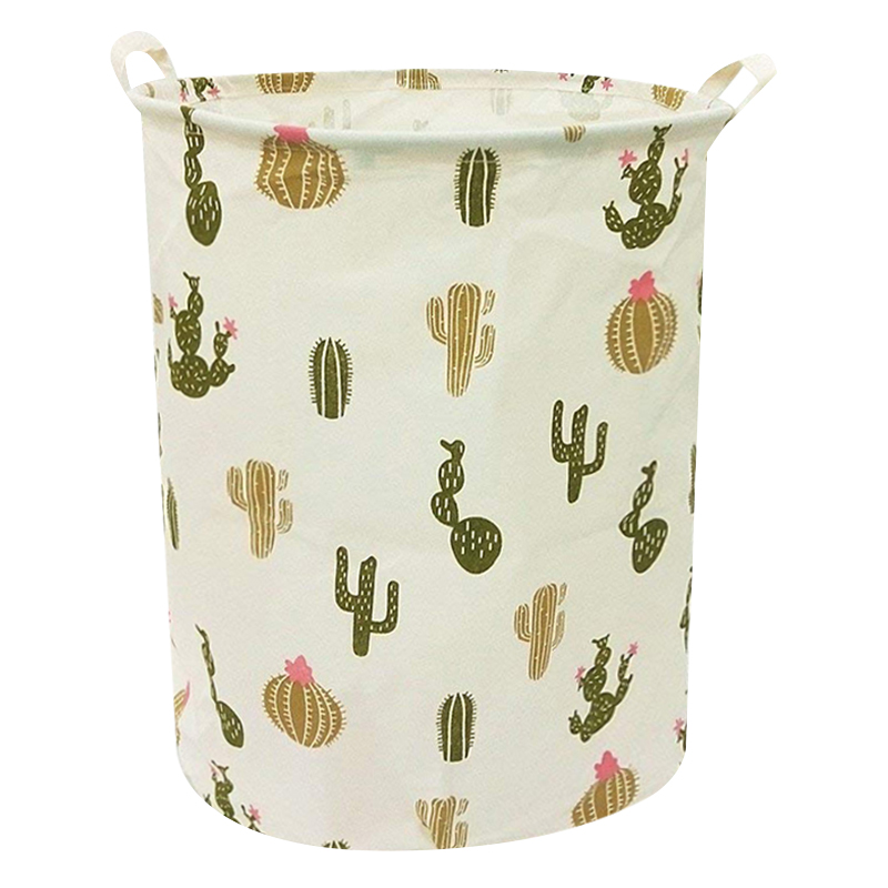 Jumbo Collapsible Canvas Laundry Hamper, Round, Cactus