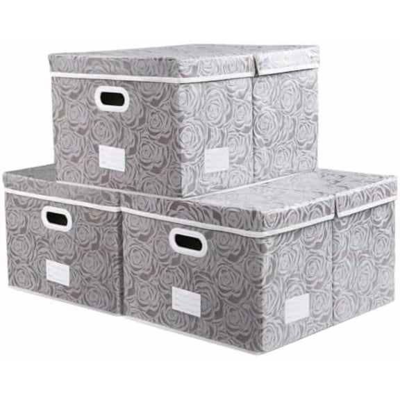 Jumbo Collapsible Storage Boxes with Lids Fabric Decorative Storage Bins Cubes Organizer Baskets with Cover Handles Divider for Bedroom Closet Living Room 23.2x15.7x11.6 Inch 3 Pack