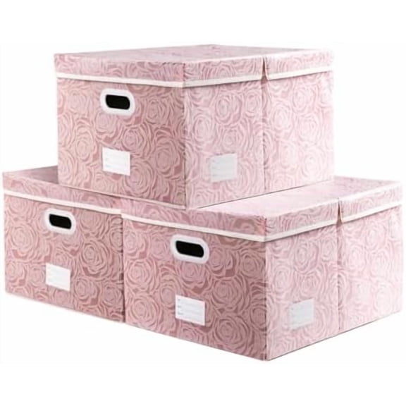 Jumbo Collapsible Storage Boxes with Lids Fabric Decorative Storage Bins Cubes Organizer Baskets with Cover Handles Divider for Bedroom Closet Living Room 23.2x15.7x11.6 Inch 3 Pack
