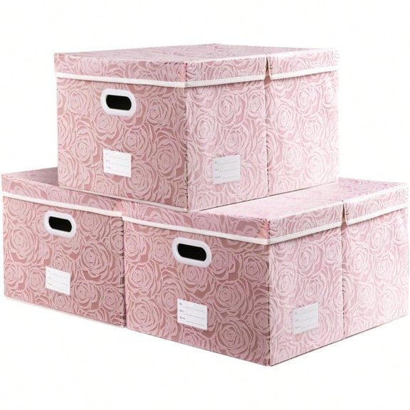 Jumbo Collapsible Storage Boxes with Lids Fabric Decorative Storage Bins Cubes Organizer Baskets with Cover Handles Divider for Bedroom Closet Living Room 23.2x15.7x11.6 Inch 3 Pack