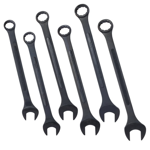 , Jumbo Combination Wrench Set extra large, SAE, 6-piece, 1-3/8'' to 2'',Black Oxide, with Pouch, Black ,Carbon Steel ,