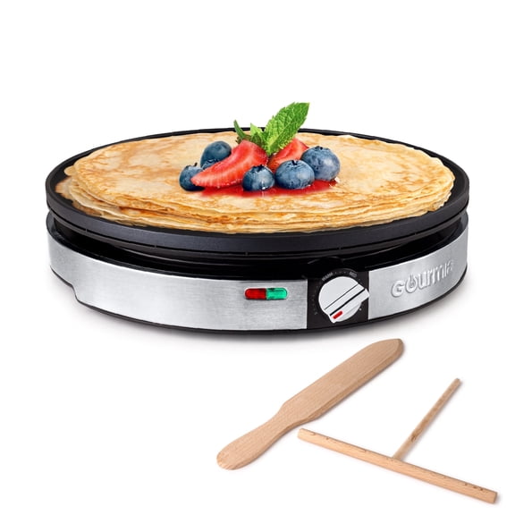 Gourmia 12” Crepe Maker with Nonstick Plate, Precision Temperature Dial, Cool-Touch Base, Includes Batter Spreader & Spatula