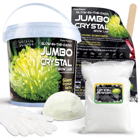 Piano Potato Crystal Growing Kit for Kid,Jumbo Glow-in-the-Dark Crystal Growing Kit for Kids Ages 6+,Grow Giant 3" Luminous Crystals in Days,STEM Science Experiment Set with Tools & Fluorite Specimen