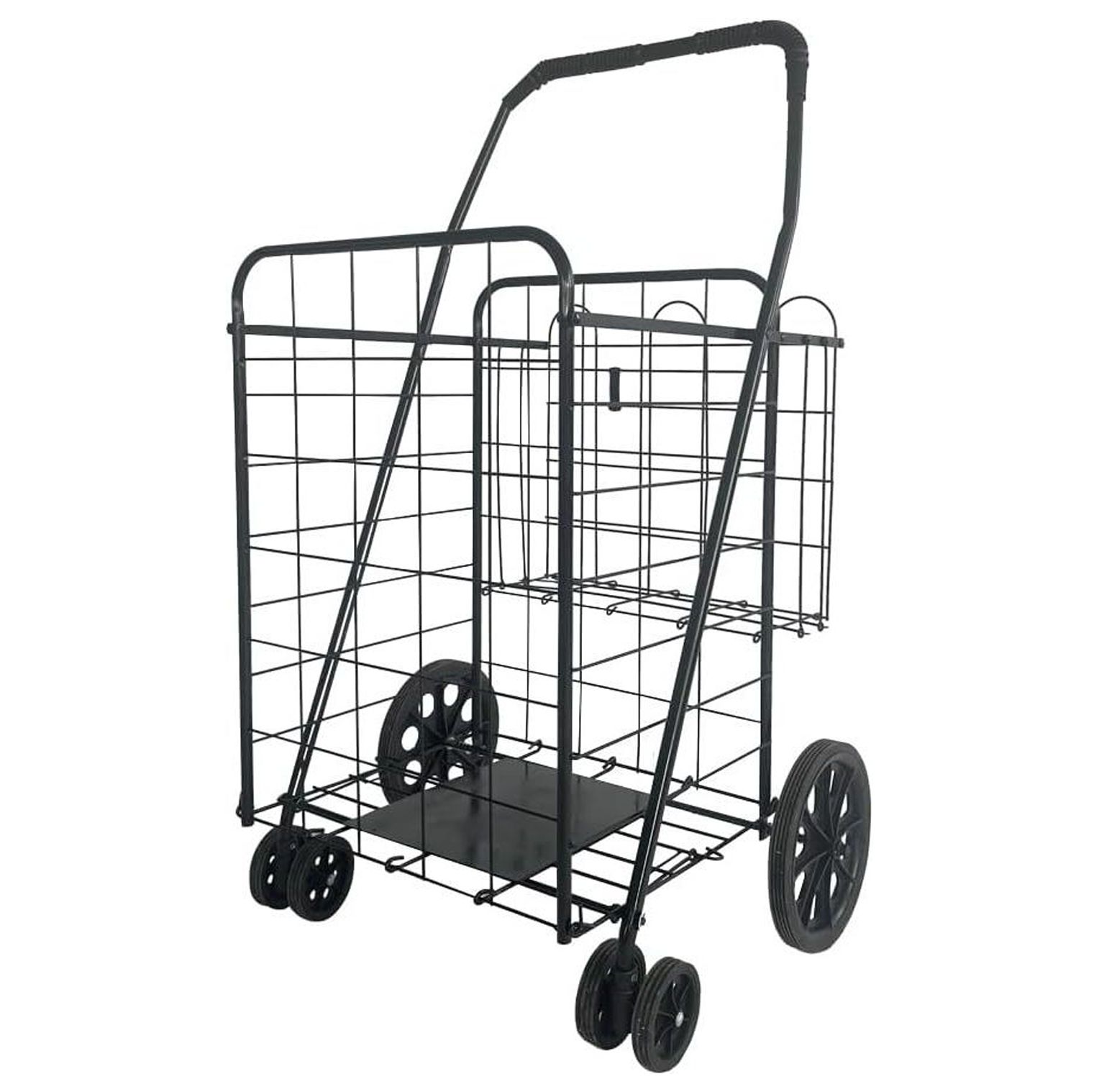 Jumbo Deluxe Folding Shopping Cart with Dual Swivel Wheels and Double