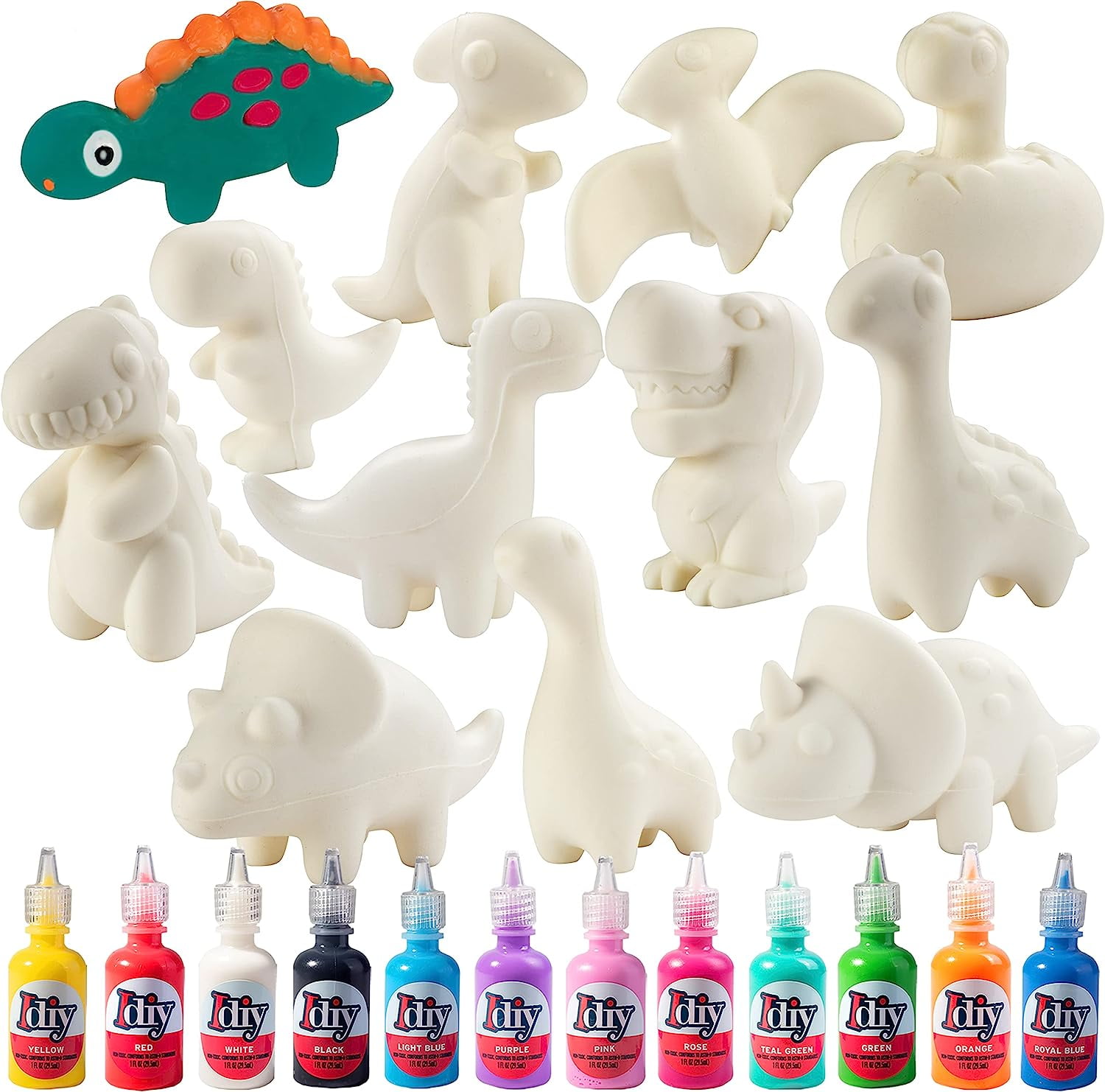 Jumbo Dino Squishies (12 Unique Dinosaurs w 12 Fabric Paints)-White ...