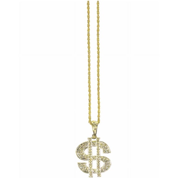 Jumbo Dollar Sign Necklace Gold Gangster Bling Rapper  Money Costume Jewelry