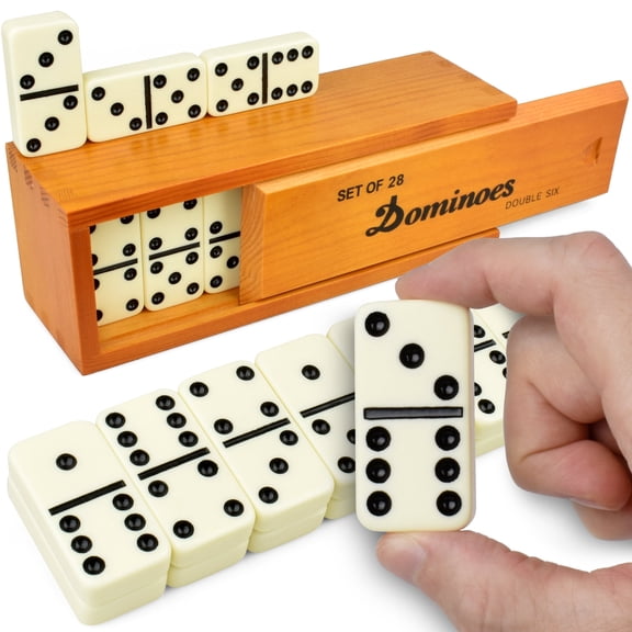 Jumbo Dominoes Set for Adults and Kids Domino Set for Classic Board Games Jumbo Dominoes Double 6 for Travel Games Dominos Set for Adults 28 Tiles with Brown Wood Case