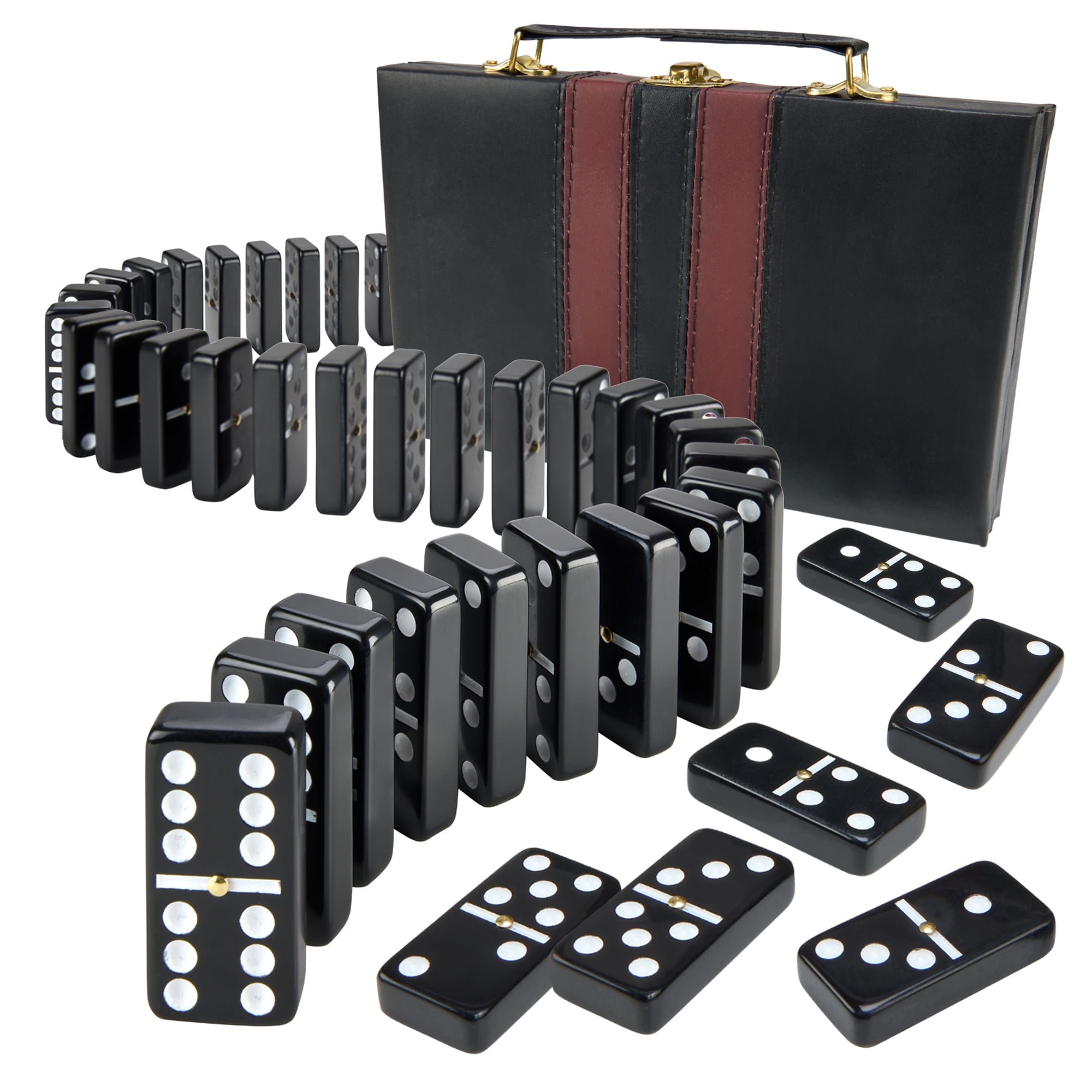 Jumbo Double Six Domino Set - 28 Thick Black Tiles - Sophisticated