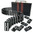 thumbnail image 1 of Jumbo Double Six Domino Set - 28 Thick Black Tiles - Sophisticated Wooden Vegan Leather Box - Classic Family Game - Math Skills and Strategy - 2-4 Players, 1 of 4