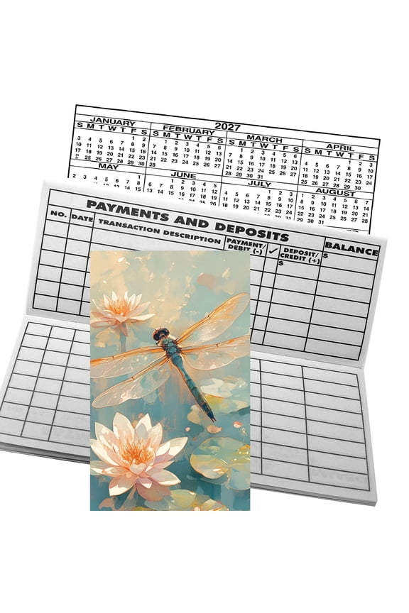 Jumbo Dragonfly Lotus Checkbook Cover with Large Print Low Vision Sight Register Oversized USA Made
