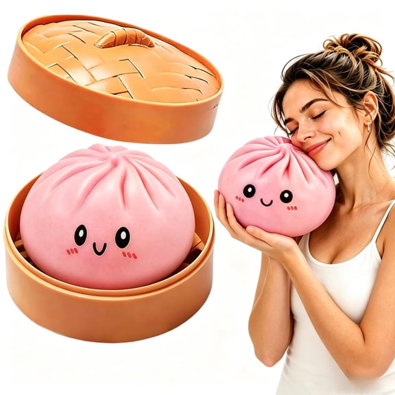 Jumbo Dumpling Squishy for Adults, 6 Inch Giant Big Dumpling Stress Ball, Soft Squeeze Decompression Dough, Anxiety Relief Fidget, Adult Fidget Tool (Pink)