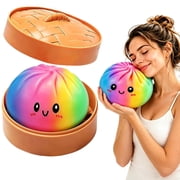 Jumbo Dumpling Squishy for Adults, 6 Inch Giant Big Dumpling Stress Ball, Soft Squeeze Decompression Dough, Anxiety Relief Fidget, Adult Fidget Tool Rainbow