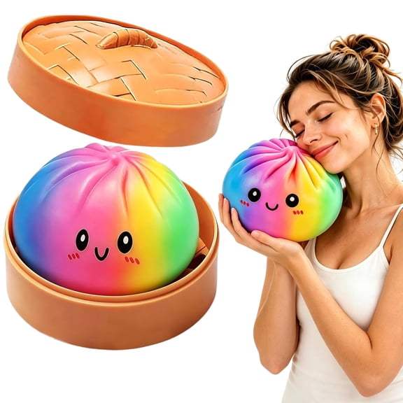 Jumbo Dumpling Squishy for Adults, 6 Inch Giant Big Dumpling Stress Ball, Soft Squeeze Decompression Dough, Anxiety Relief Fidget, Adult Fidget Tool (Rainbow)