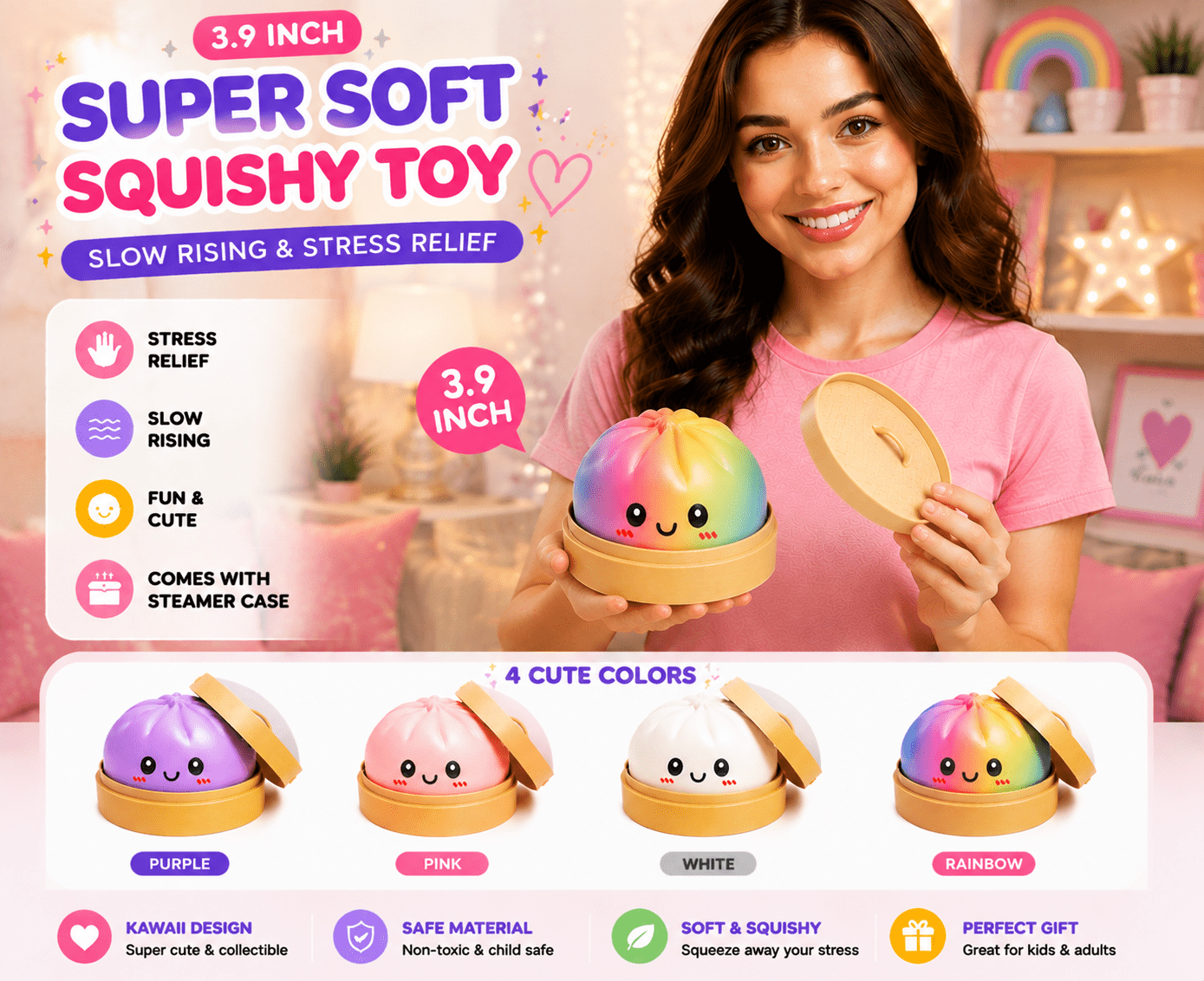 Jumbo Dumpling Stress Relief Squishy, 4/6/10 Inch Soft Squeeze Anxiety Fidget for Adults