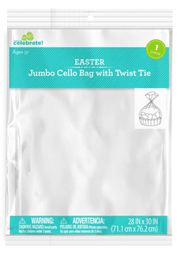Jumbo Easter Basket Cello Bag with Twist Tie,Clear, 28"x30", by Way to Celebrate