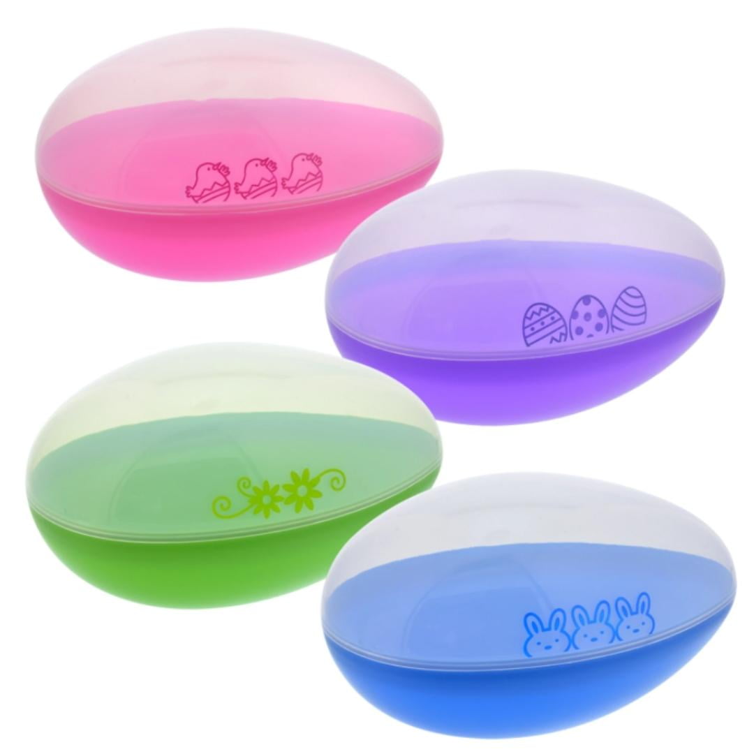 Jumbo Easter Eggs 7.75 in. Giant Plastic Fillable Container and Trivia for Kids Surprise Toys, Goodies, Egg Hunt Surprise for Large Easter Basket - Set of 4