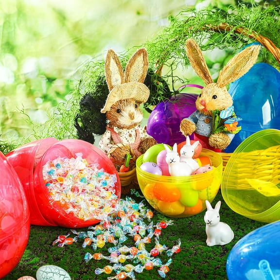 Jumbo Easter Eggs Plastic Giant Easter Eggs with Handles, Clear Large Baskets Fillable Big Bunny Egg Shaped Baskets Containers Decoration (Fresh Colors)