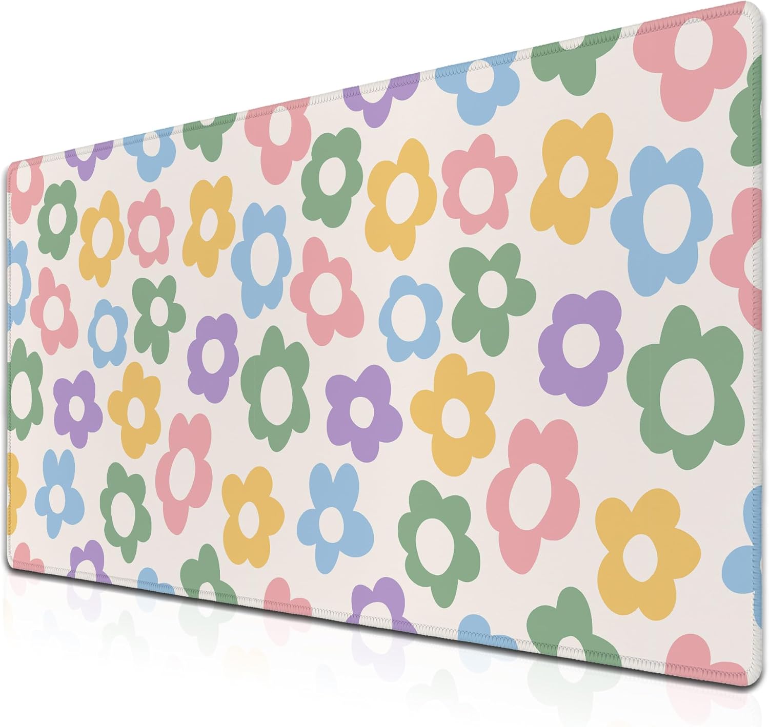 Jumbo Extra Large Colorful Groovy Flowers Gaming Mouse Pad - Modern Desk Pad for Women, Non-Slip Rubber Base, Ideal for Game, Office, Home, 35.4"x15.7"