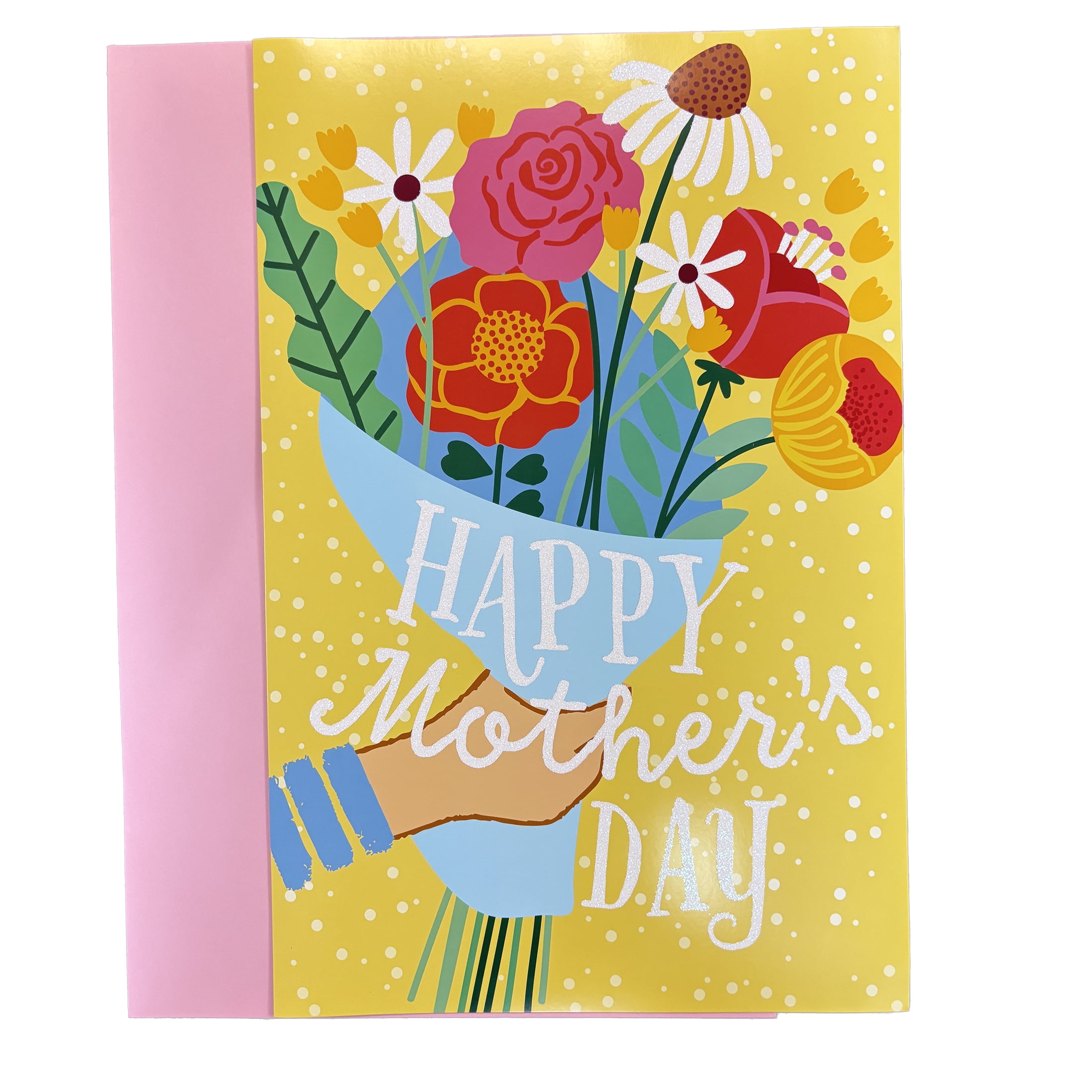 Jumbo Extra-Large Mothers Day Greeting Card - Glitter Yellow - With ...