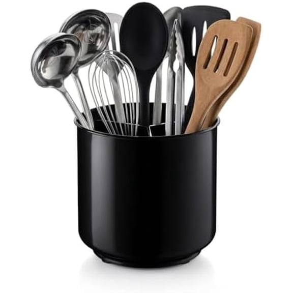 Jumbo Extra Large Sturdy Rotating Black Utensil Holder Caddy with No-Tip Weighted Base, and Gripped Insert - Rust Proof and Dishwasher Safe Kitchen Utensils Holder