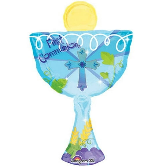 Jumbo First Communion Cup Theme Blue Foil / Mylar Balloon 31 "