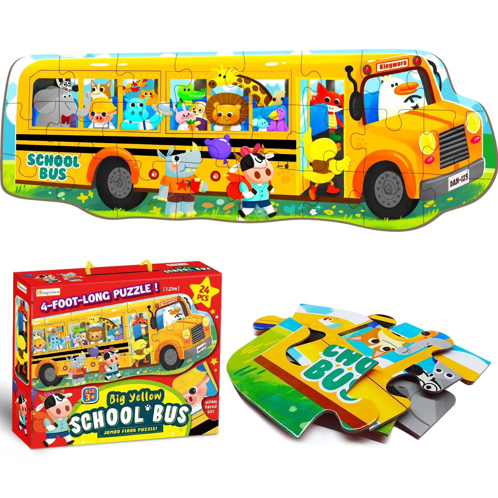 Kingwora Jumbo Floor Puzzle, School Bus for Kids Ages 3-6