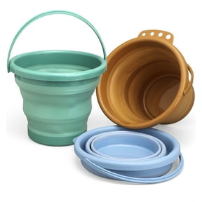 Jumbo Foldable Beach Sand Bucket Toy for Kids, 3L Collapsible Sandbox Pail, Easter Buckets, 3 Pack Multi Use Tool for Garden (Avocado), Planting, Camping, Fishing, Washing, Summer Holiday Travel
