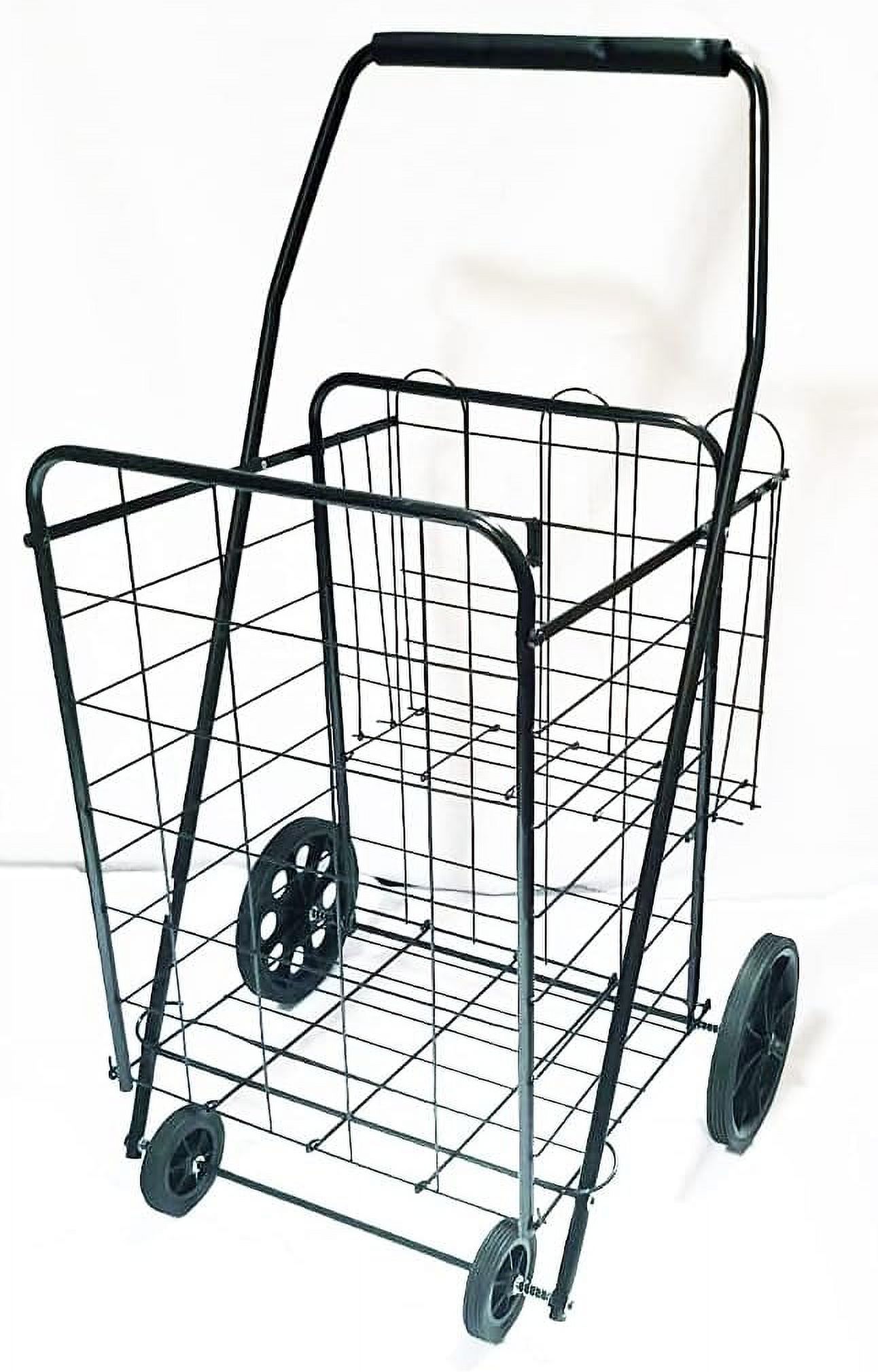 Jumbo Folding Shopping Cart With Extra Basket Thicker Sponge Handle