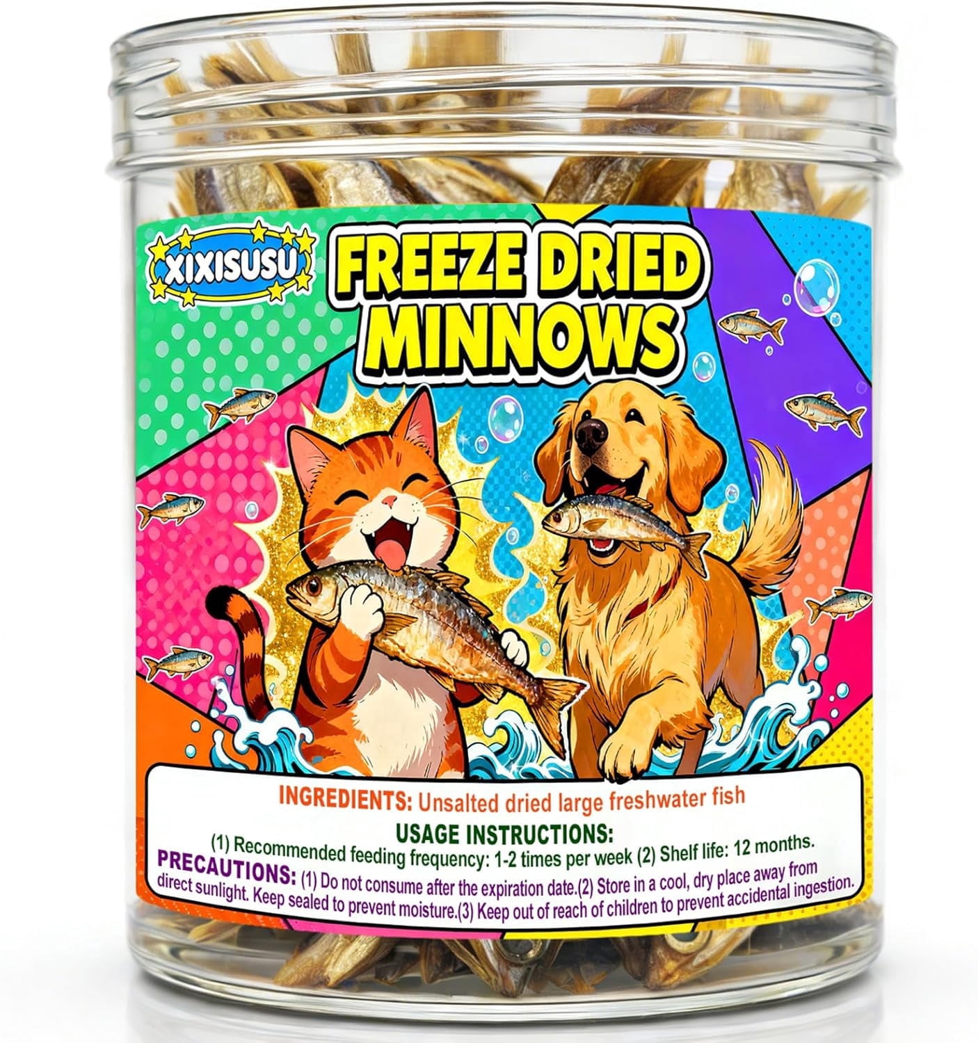 Jumbo Freeze-Dried Minnows 3 oz | Large Size 1.6-2.8 Inch Whole Fish | Natural Protein Snacks for Cats, Dogs, Turtles & Hamsters | Crunchy Treats for Dental Health (3 oz)