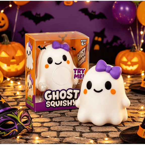 Jumbo Ghost Squishy Toy, Oversized White Smiling Ghost Sensory Toy, Travel-Friendly Squeeze Toy for All Ages Relaxation
