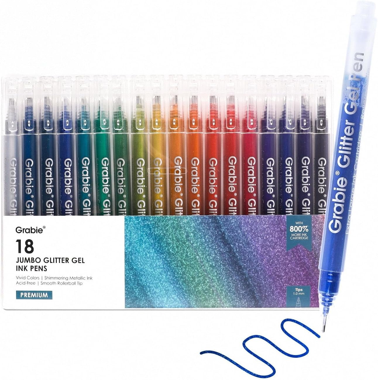 Jumbo Glitter Gel Pens Set of 18, Metallic Sparkle Gel Ink Pens, Large Capacity Vibrant Glitter Pens for Coloring Books, Drawing, Journaling, Scrapbooking & DIY Crafts, Smooth Writing Art Pens