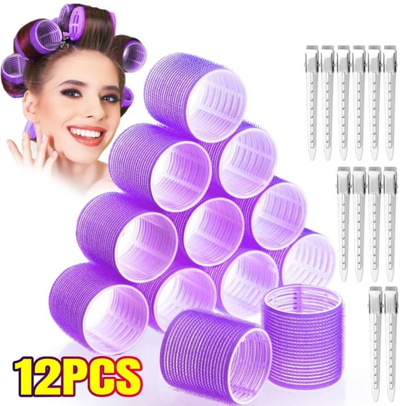Jumbo Hair Curlers Set, Volume Boosting Hair Rollers for Women - Extra Large Rollers & Clips Set (12 Rollers & 12 Clips)