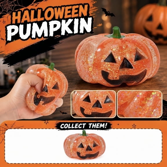 Jumbo Halloween Pumpkin Squishy Toys - Slow Rising Orange Squeeze Ball, Desk Fidget Toys for Adult Stress Relief, Maltose-Texture Office Decompression Ornament