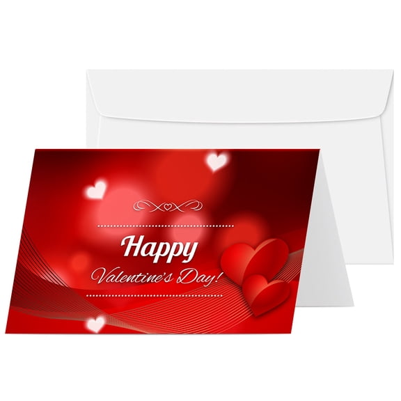 Jumbo Happy Valentines Day Cards and Envelopes, Beautiful and Romantic Love Red Hearts Greetings for Husband, Wife, Boyfriend, or Girlfriend | 8.5 x 5.5 (When Folded) | 2 Per Pack